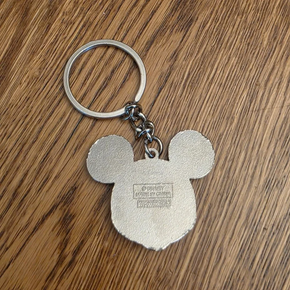 Disney Mickey Mouse Enamel Keychain Silver Tone Metal Bag Charm Nostalgia Disney